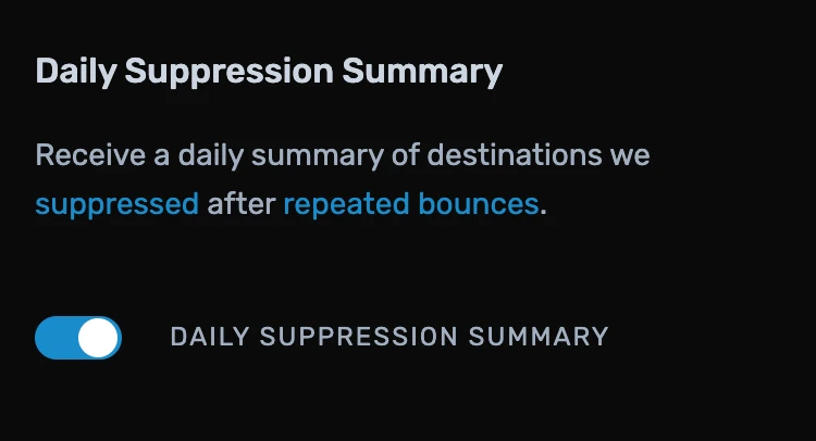 The Daily Suppression Summary toggle switched on in ImprovMX domain settings