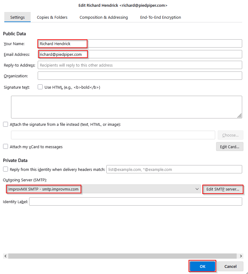 Thunderbird Identity Setup