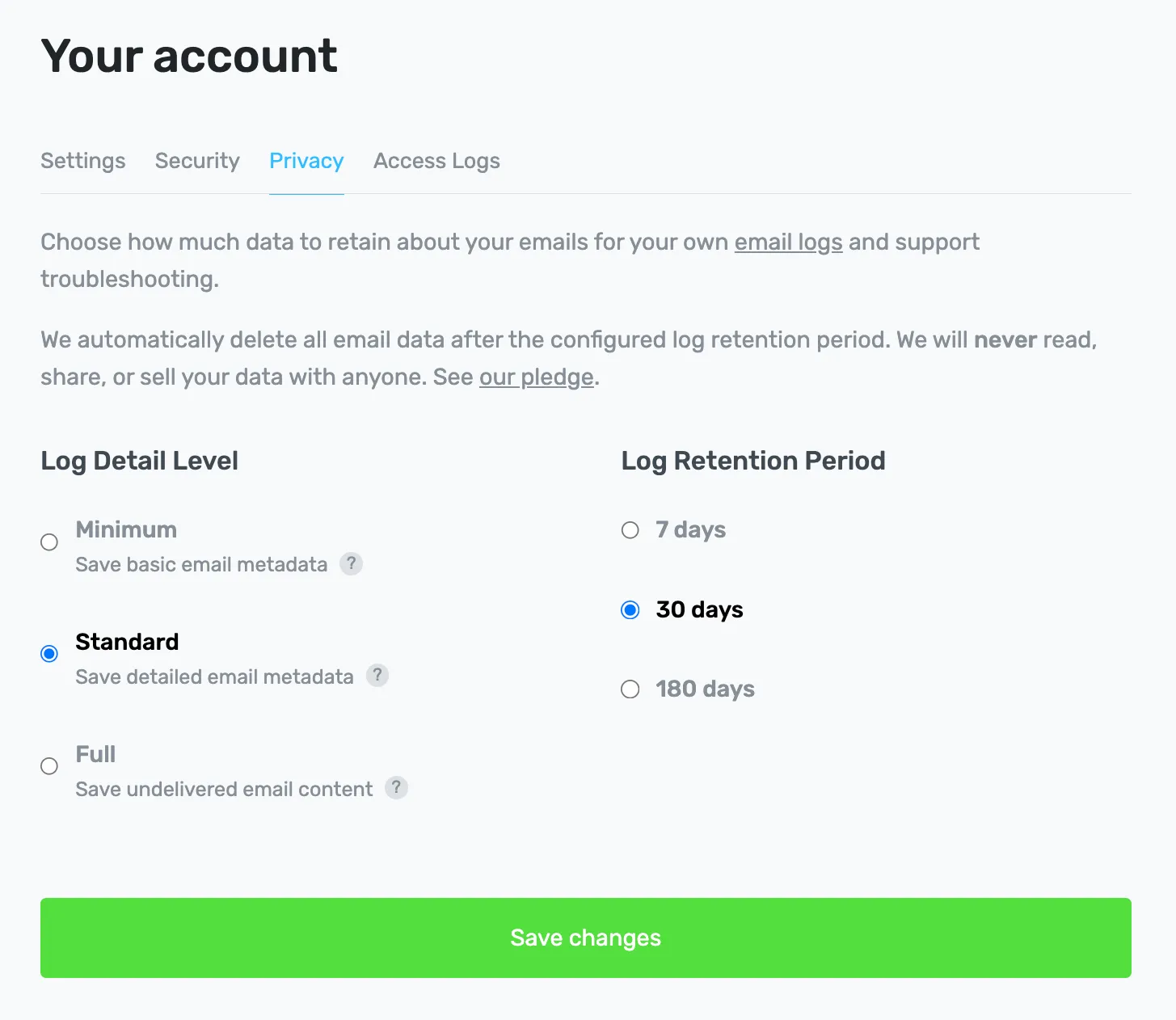 ImprovMX configurable privacy and retention settings